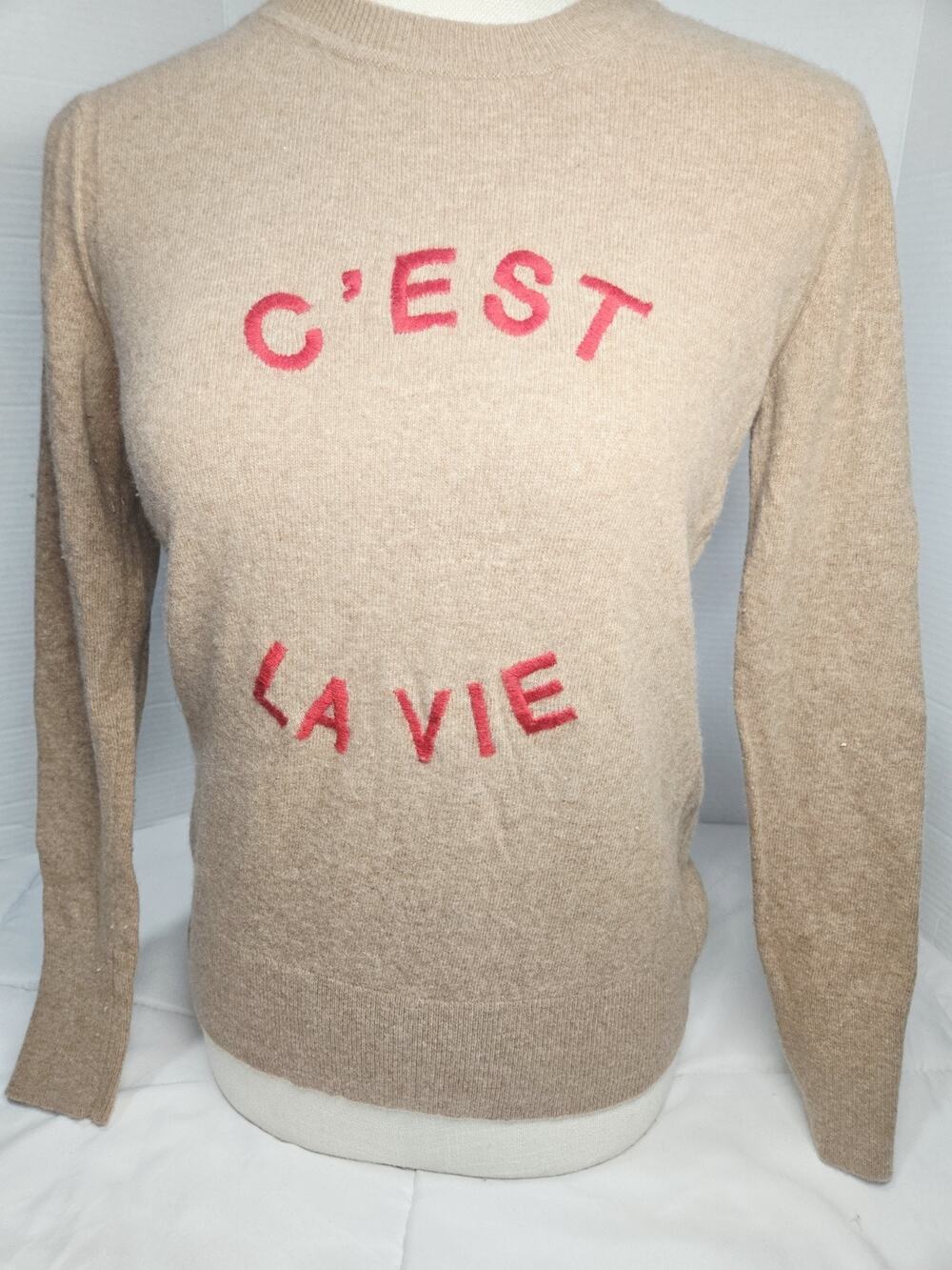Banana Republic Sweater Sz XS Tan C'est La Vie Merino Wool Crewneck Academia